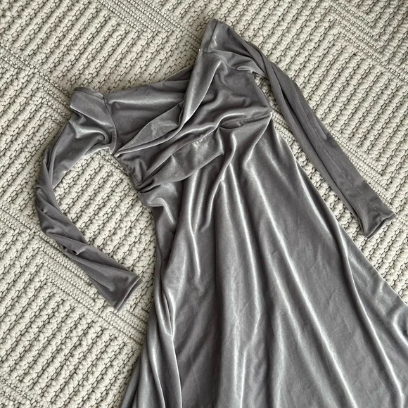 Elegant Gray Velvet Women's Photoshoot Dress - Picture 3 of 16